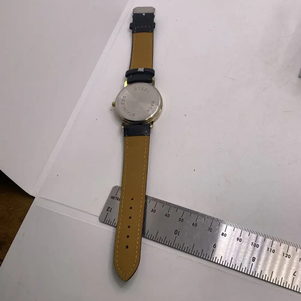 Womens Floral Gold Tone Flowers Watch Black Band New Battery
